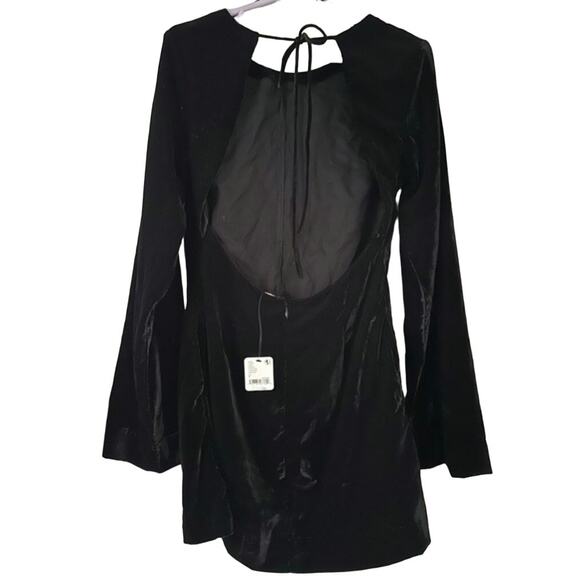 New Free People Chelsey Mini Dress VELVET $128 SMALL Black Open Back Long-Sleeve - Picture 5 of 7